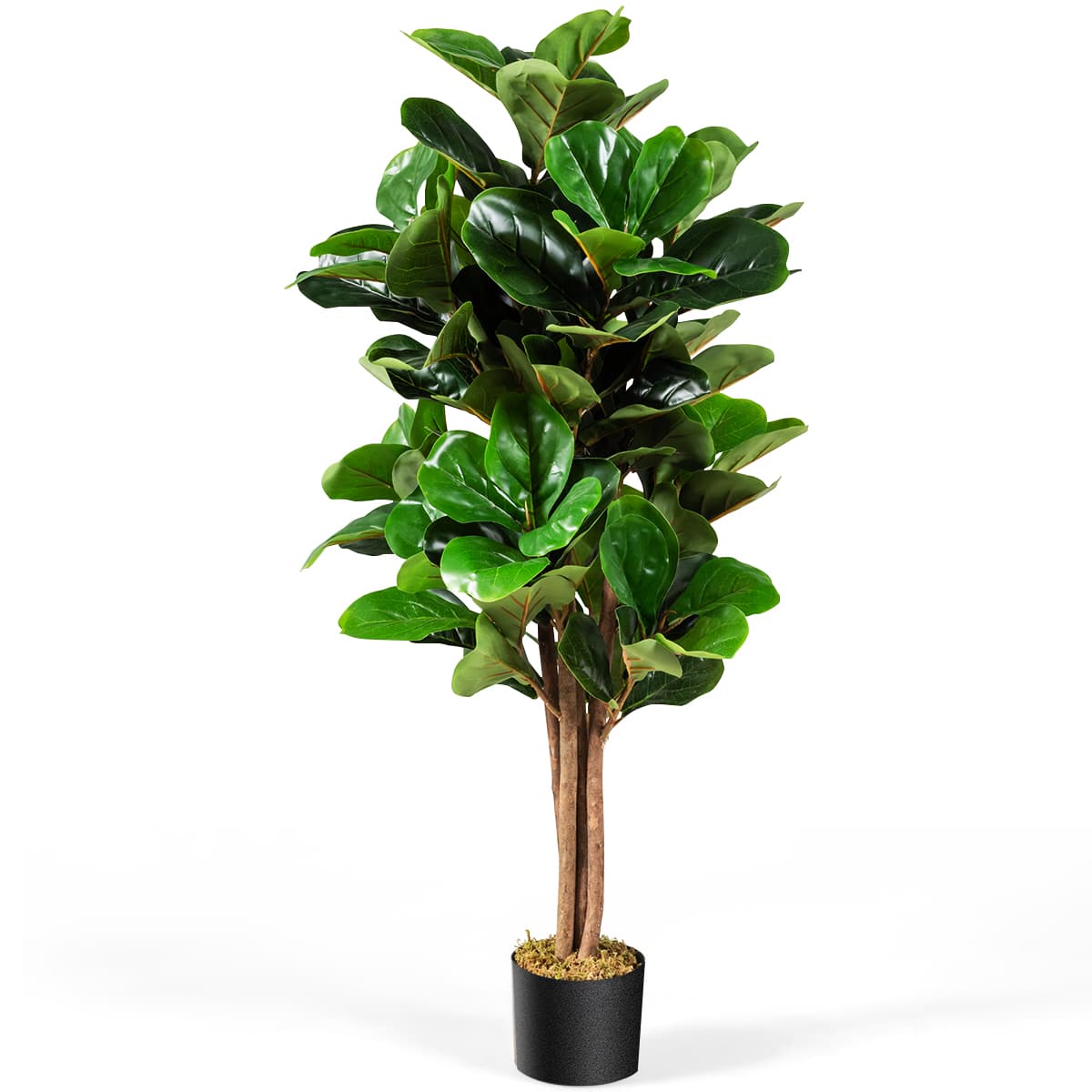 CostwayPlante Artificielle 120CM avec Pot Décoration en PP Souple Fausse Figuier à Feuilles de Violon 118 Feuilles en PEVA