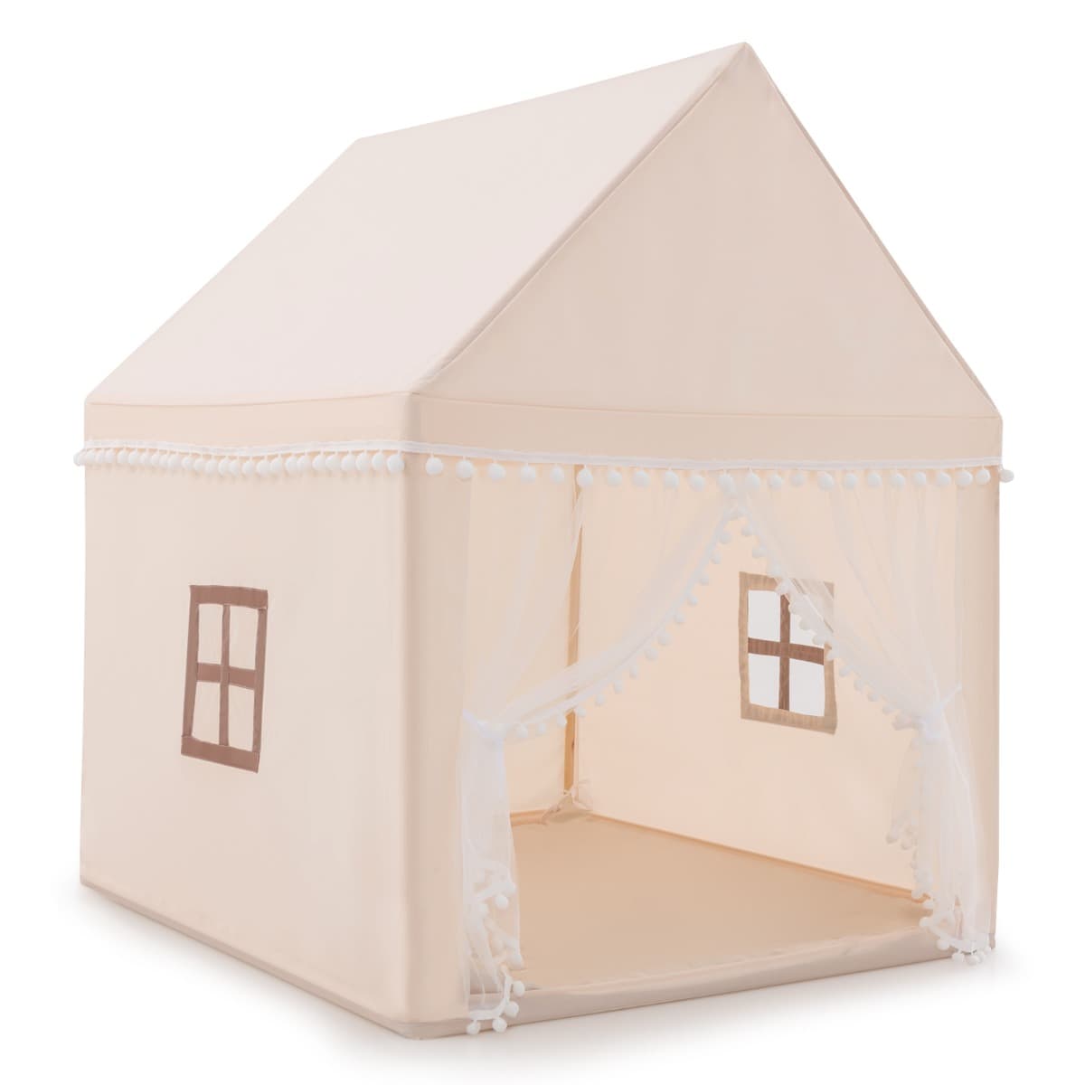 CostwayTente de Jeu Enfant Château Intérieur Cadre en Bois Couverture en Coton Café