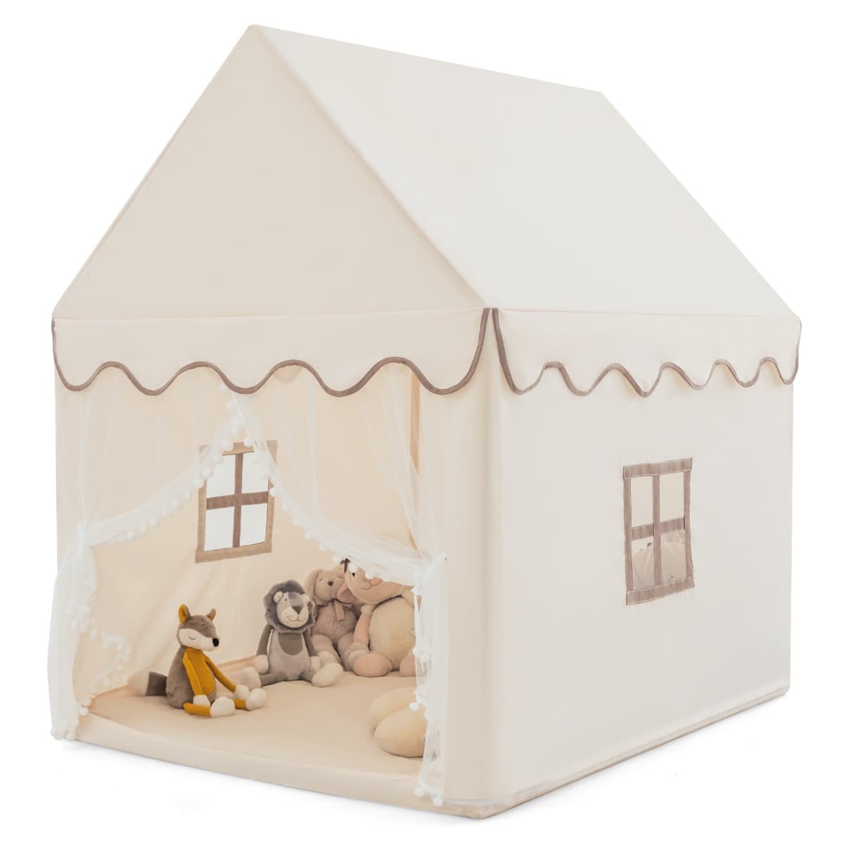 CostwayTente de Jeux pour Enfants Cabane de Style Princesse en Coton Cadeau pour Garçons et Filles Café