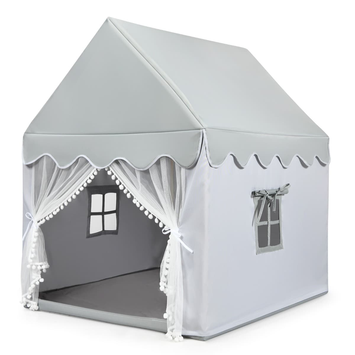 CostwayTente de Jeux pour Enfants Cabane de Style Princesse en Coton Cadeau pour Garçons et Filles Gris